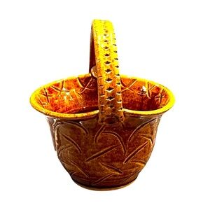 Annapolis Pottery Basket Form Vase Dish Button Detail Signed